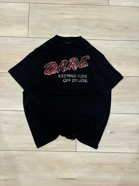 D.A.R.E. vintage 2000s Short Sleeve Tee - Faded Black with Red Logo